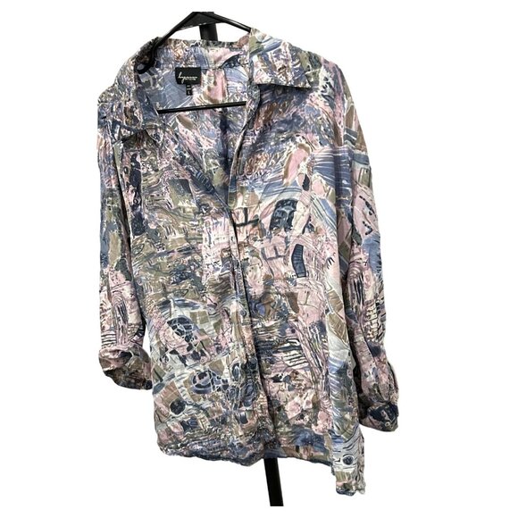 Vintage Lynne Ritchie Silk Blouse Large Abstract Artsy Pattern Top Sz L - Picture 3 of 9